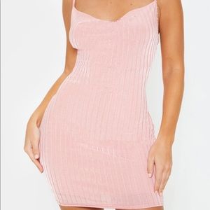 PLT Rose strappy ribbed cowl neck bodycon dress